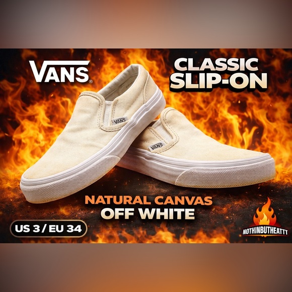 Vans Other - Vans Classic Slip-On Natural Canvas Off White Kids 3 / EU 34 Skate Shoes